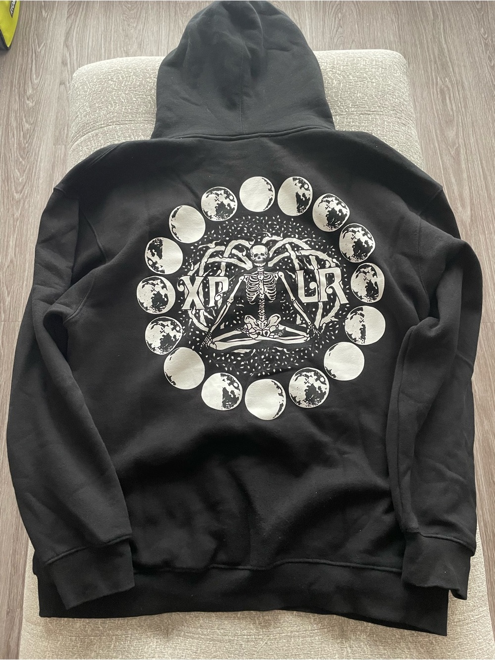 XPLR Limited Black Graphic Hoodie Sweatshirt with White Lunar Skeleton Design